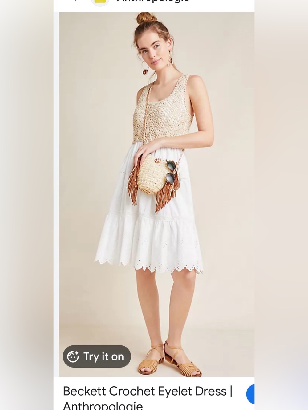 Anthropologie Cream Crochet Bodice White Eyelet Midi Dress